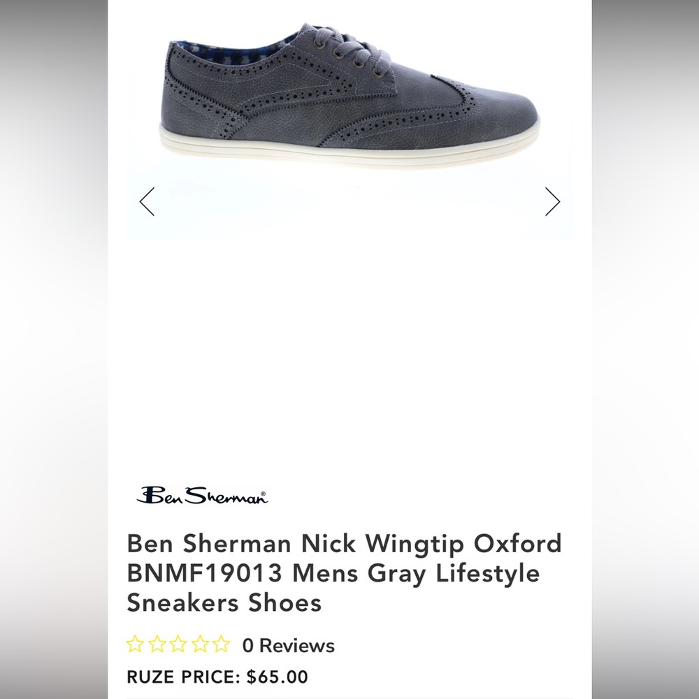 Ben Sherman Nick Wingtip Oxford Gray Lifestyle Sneaker Shoes 8.5